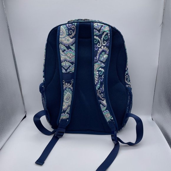 Pottery Barn Teen Blue and Purple Paisley Floral School Backpack Multi-Pocket - Picture 6 of 11